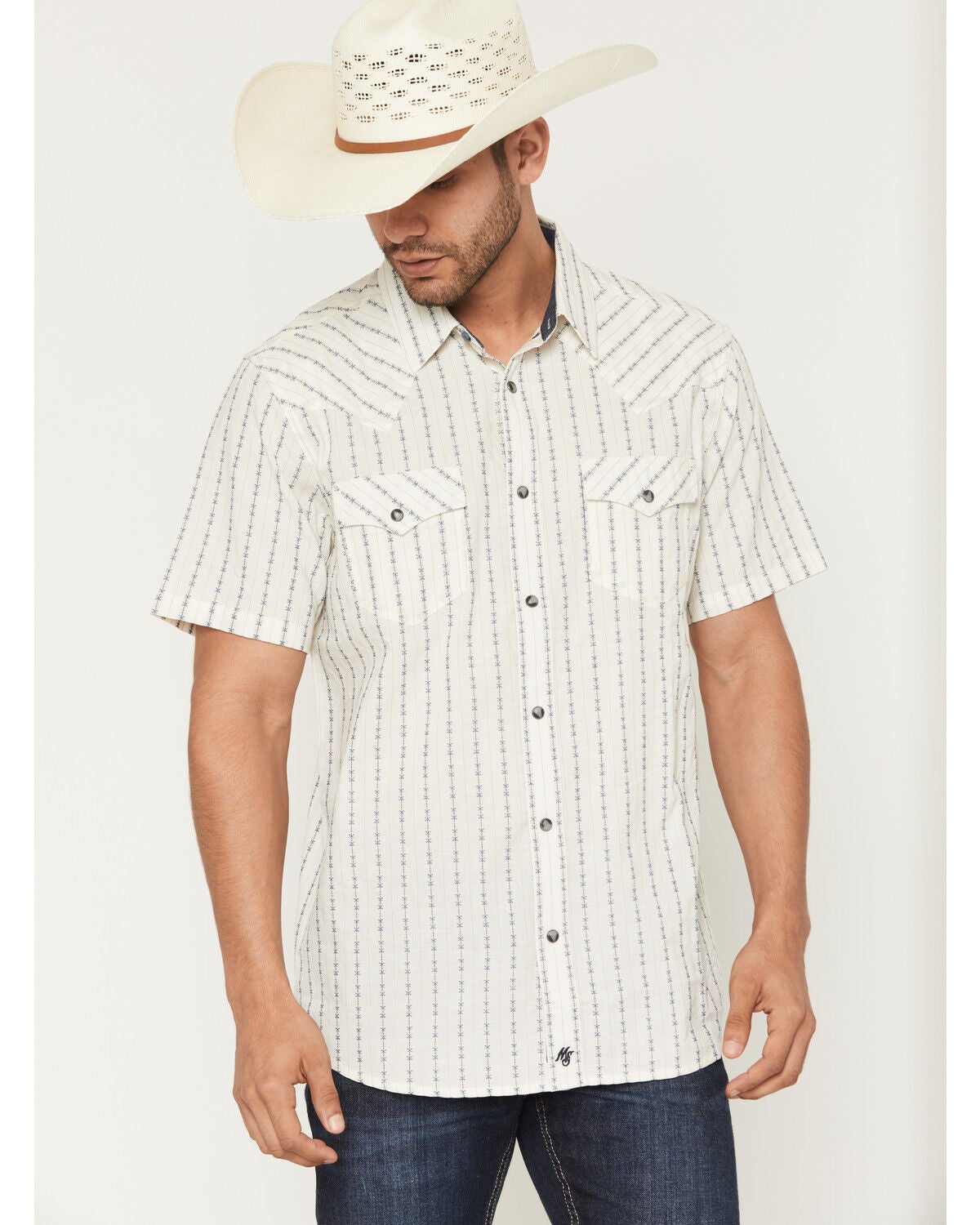 Men's Moonshine Spirit Happy Hour Striped Short Sleeve Snap Western S