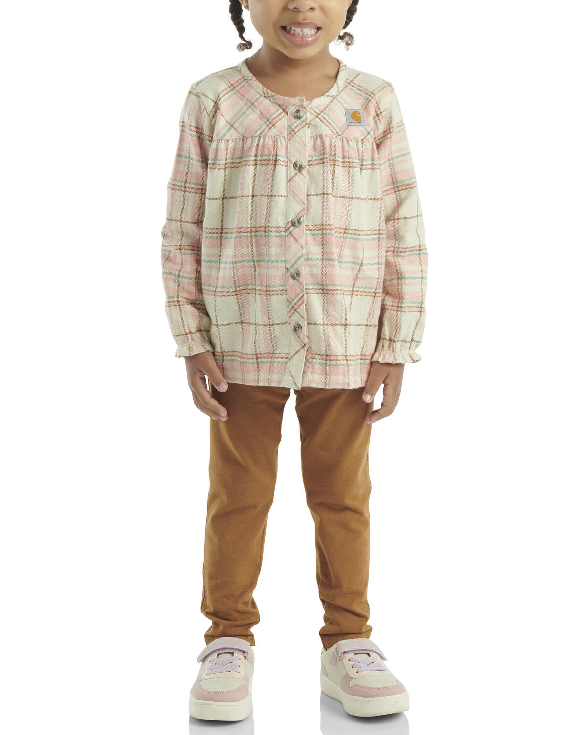 Girls' Carhartt Toddler Plaid Print Long Sleeve Button-Down Shirt And