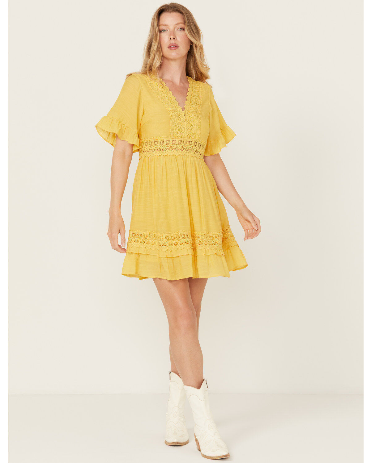 Women's Wishlist Solid Lace Trim Mini Dress