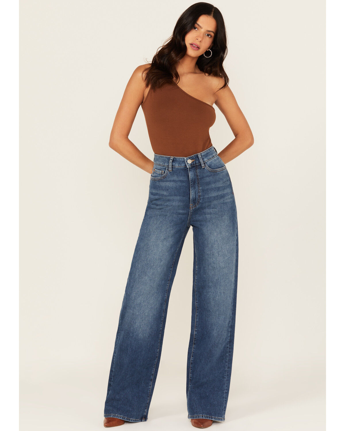 Women's Warp + Weft NCE Dark Wash High Rise Wide Leg Stretch Denim Jea