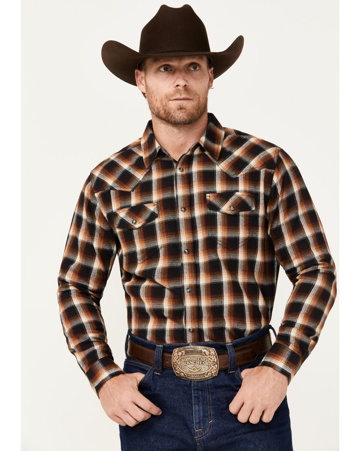 Men's Cody James Rhythm Plaid Print Long Sleeve Snap Western Flannel S