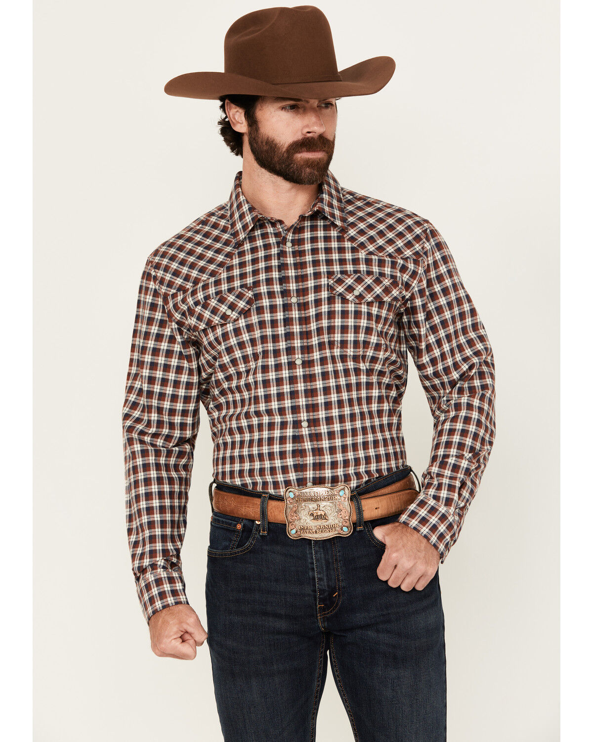 Men's Blue Ranchwear Bryce Plaid Print Long Sleeve Snap Western Shirt