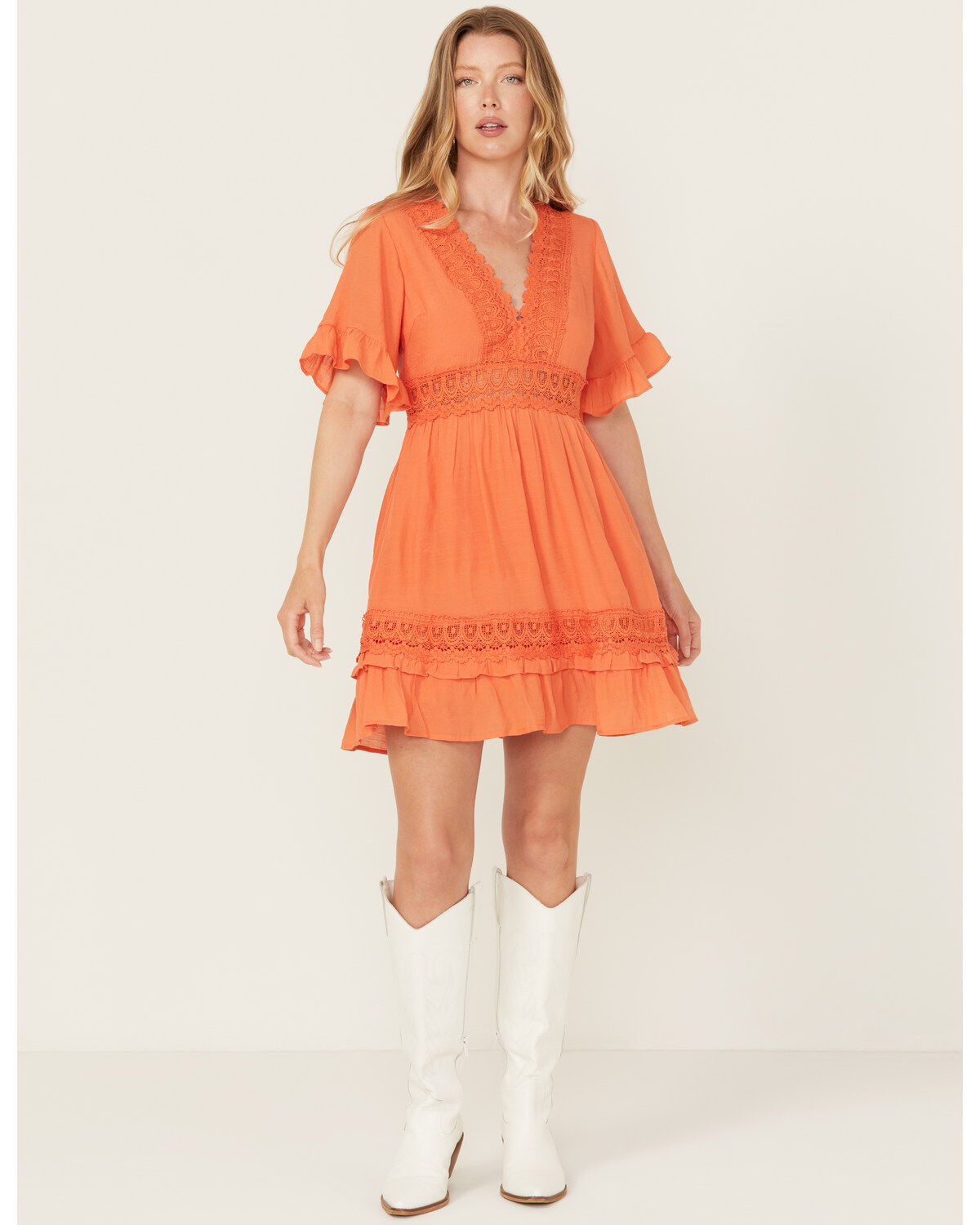 Women's Wishlist Solid Lace Trim Mini Dress