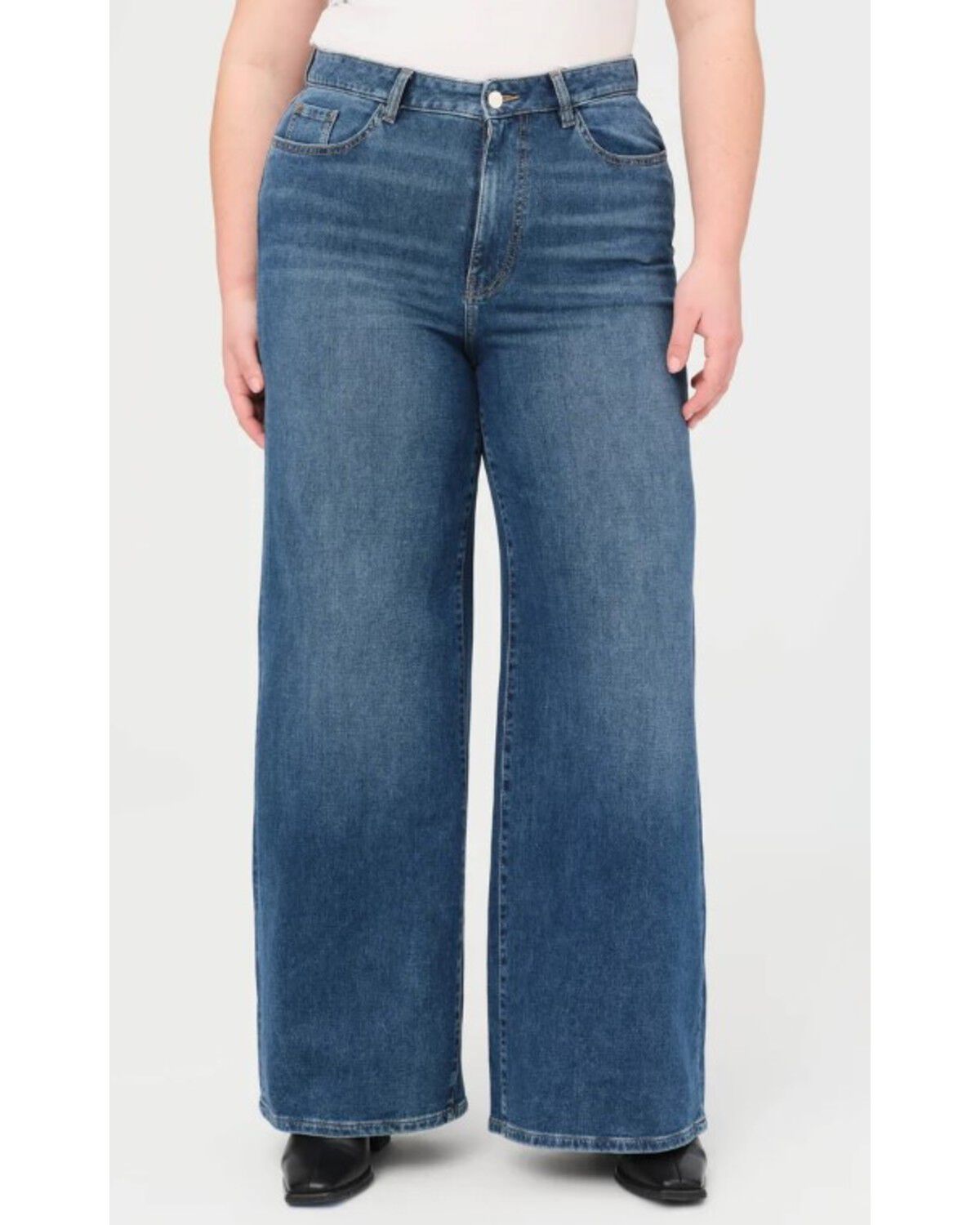 Women's Warp + Weft NCE Dark Wash High Rise Wide Leg Stretch Denim Jea