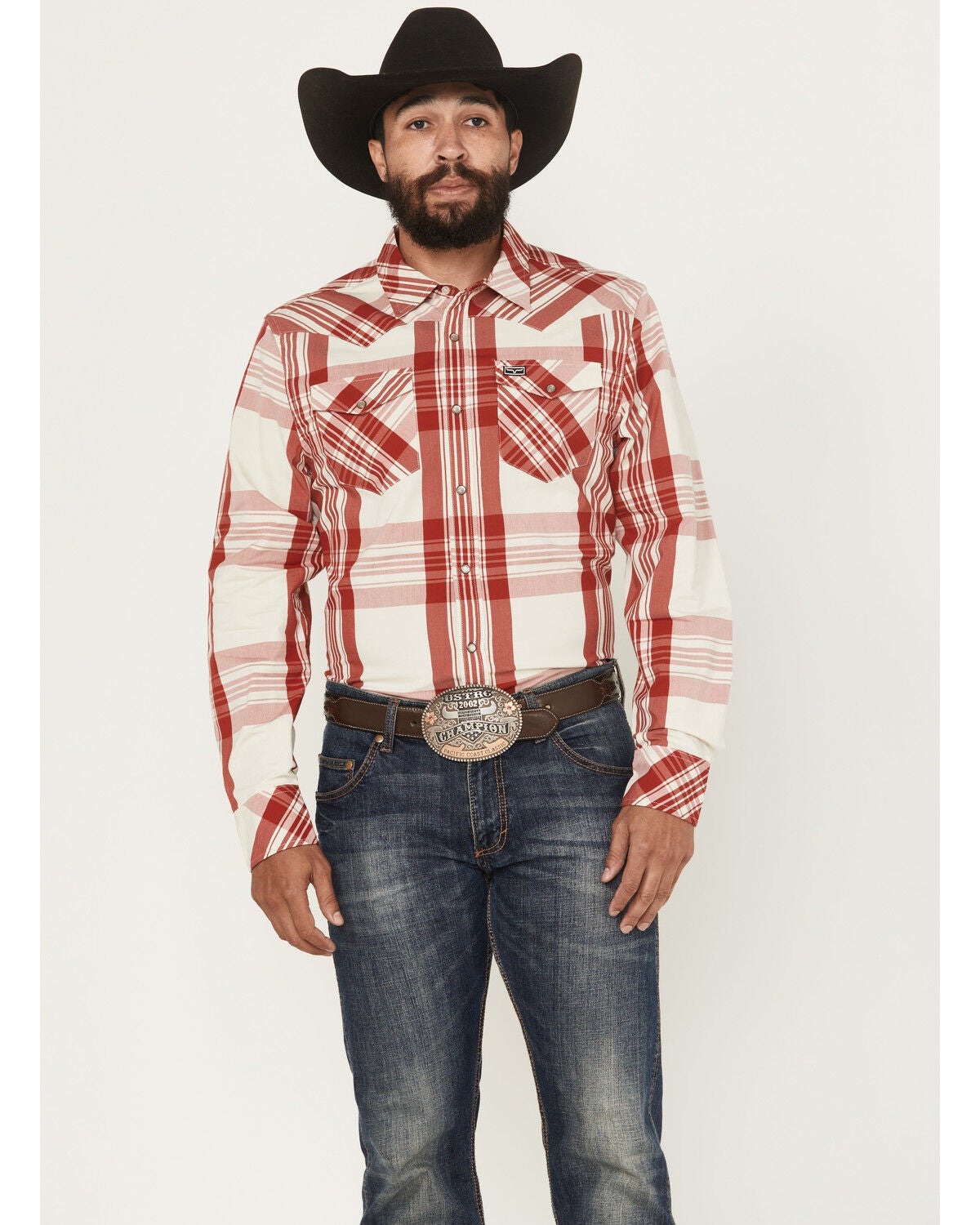 Men's Kimes Ranch Double R Plaid Print Long Sleeve Snap Western Shirt