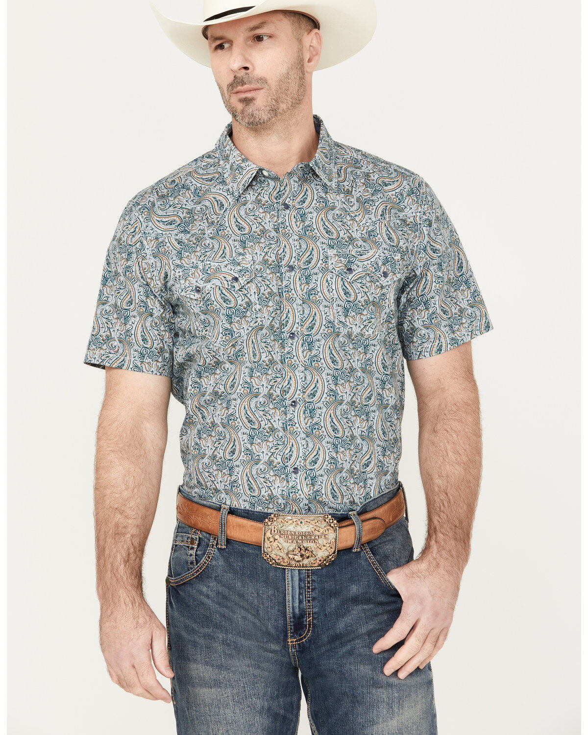 Men's Cody James Crazy Days Paisley Print Short Sleeve Western Snap Sh
