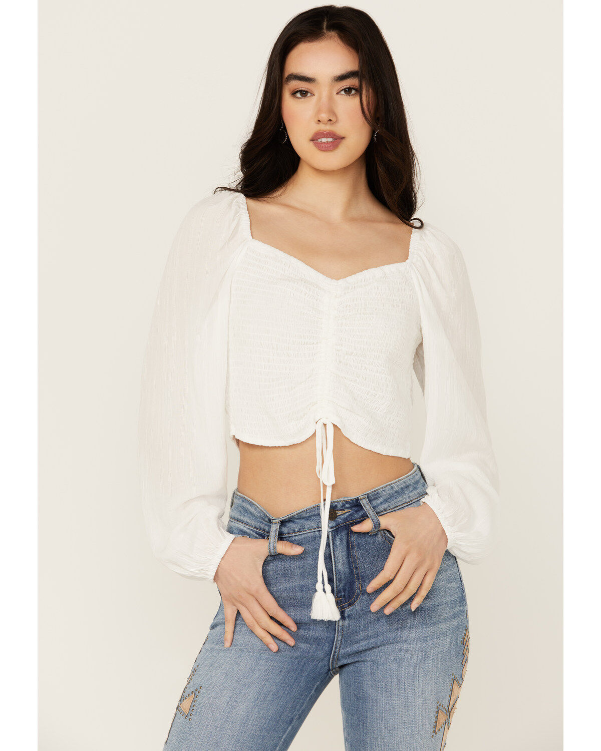 Women's Idyllwind Lena Smocked Long Sleeve Cropped Blouse