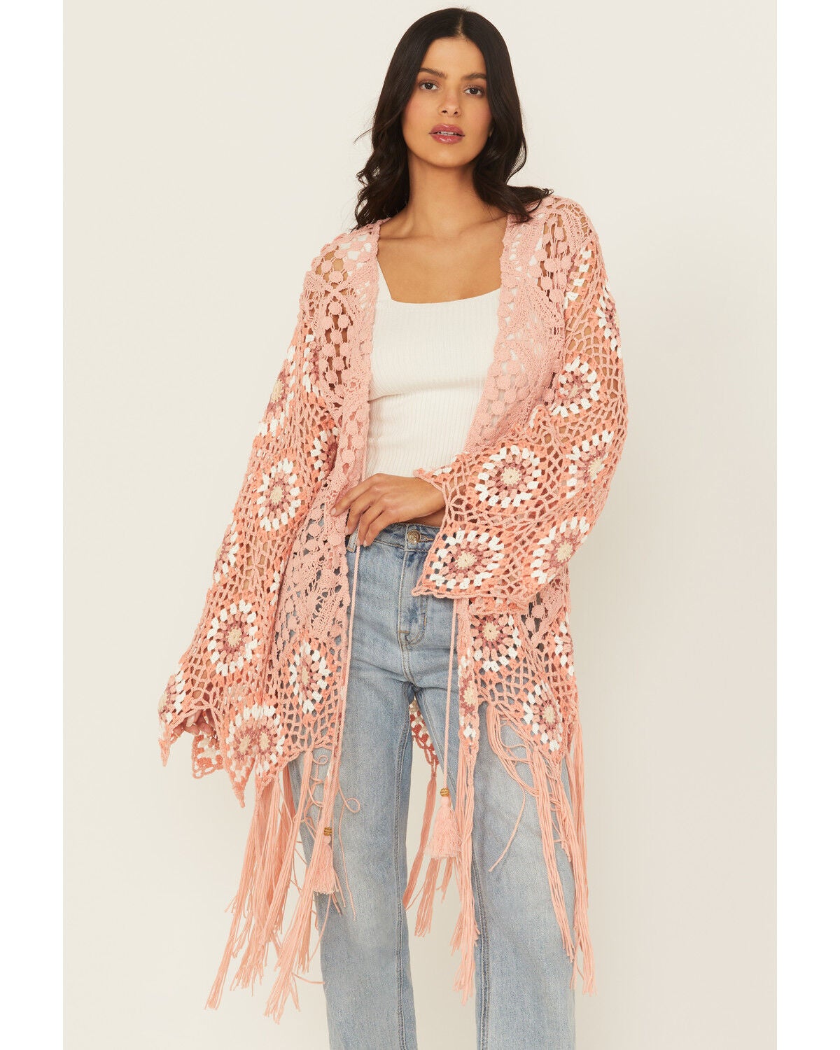 Women's Miss Me Crochet Fringe Kimono