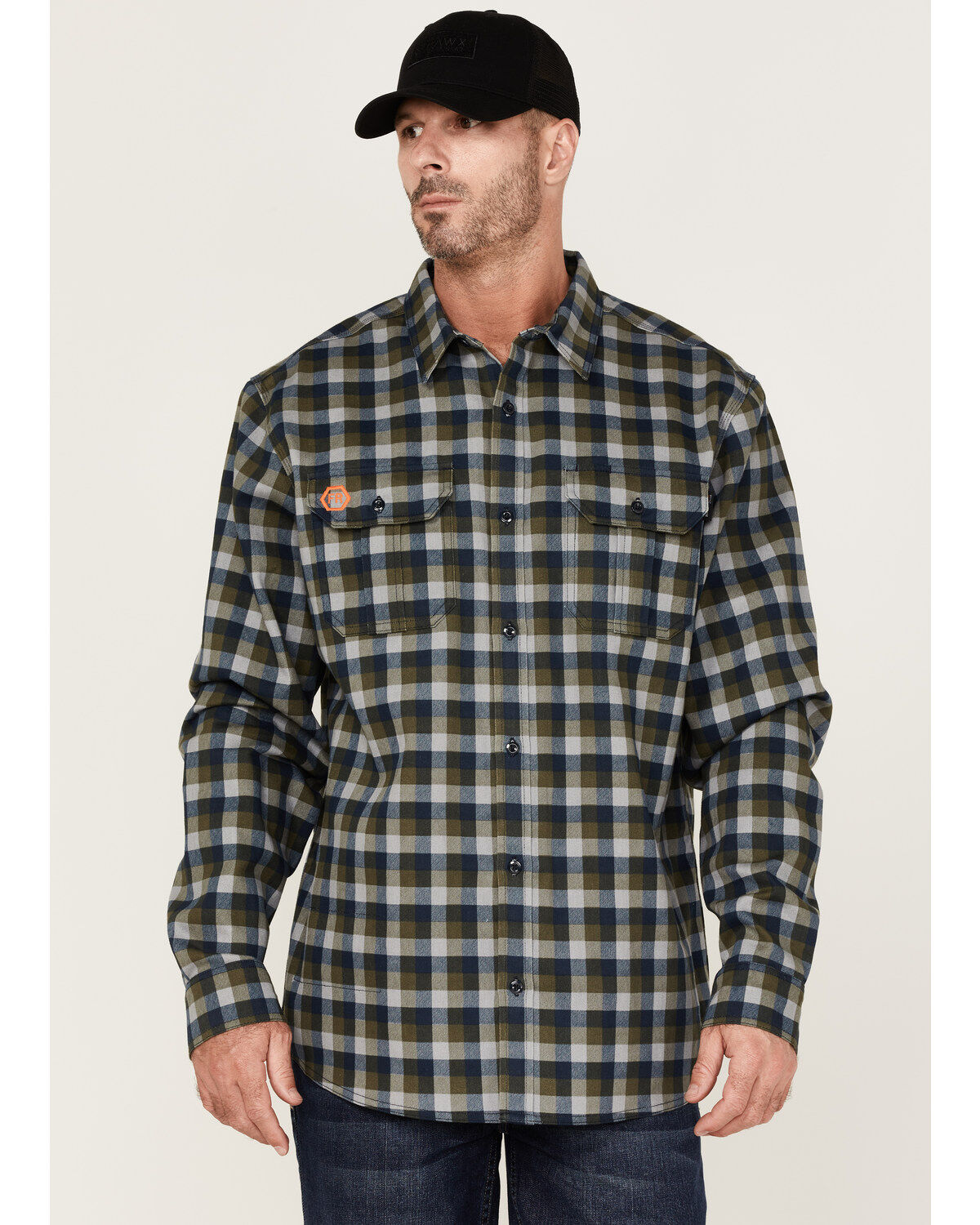 Men's Hawx FR Buffalo Plaid Print Long Sleeve Button-Down Work Shirt -