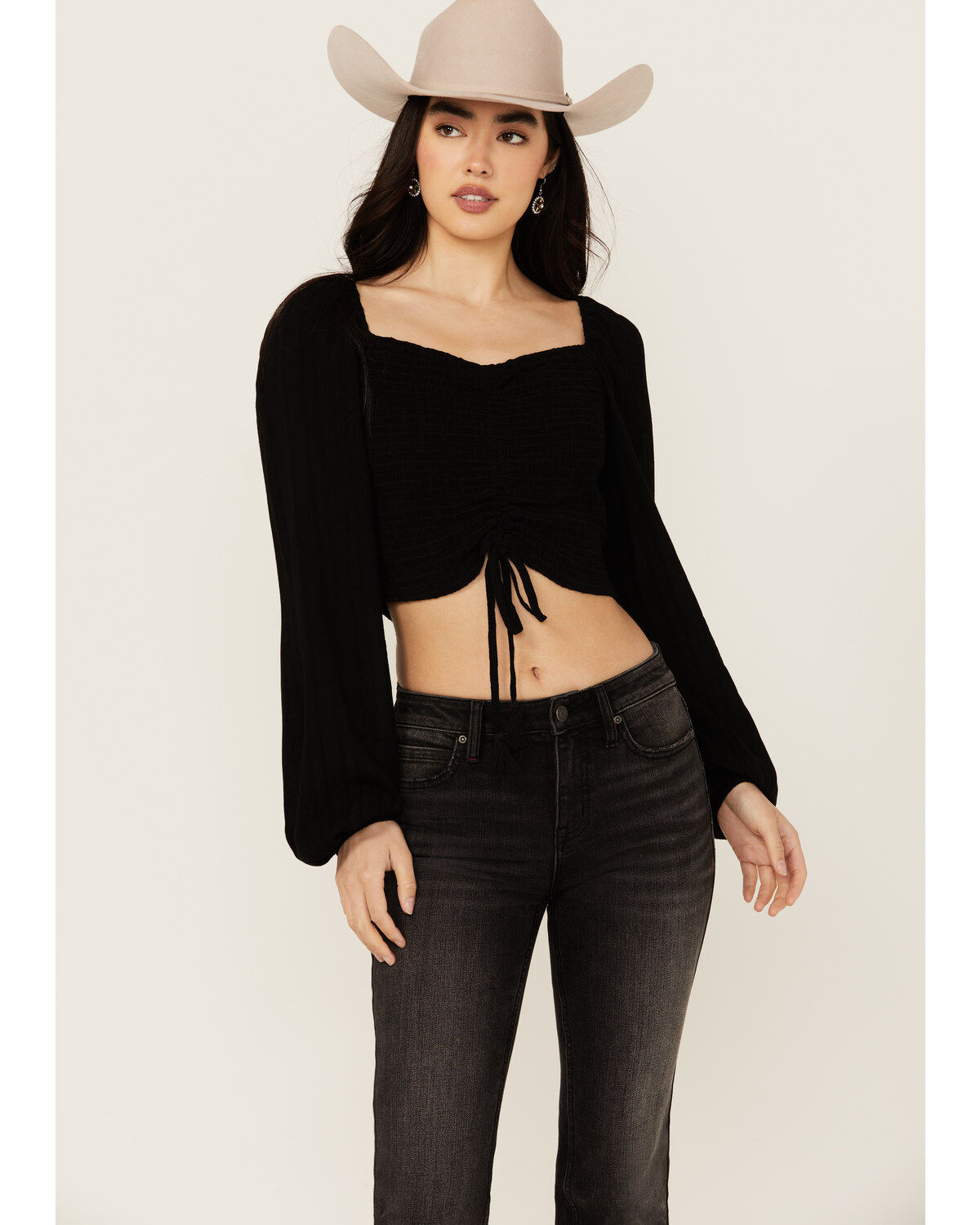 Women's Idyllwind Hazel Smocked Long Sleeve Cropped Blouse
