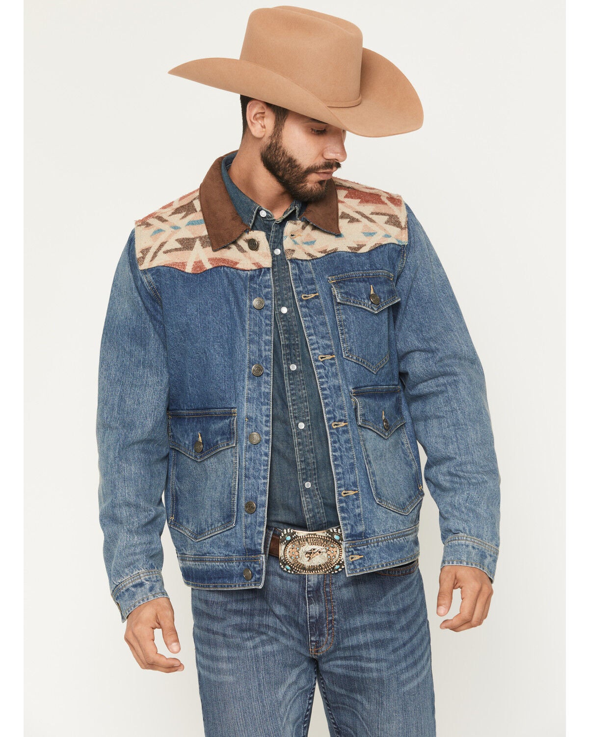 Men's Cody James Southwestern Blanket Yoke Unlined Denim Jacket