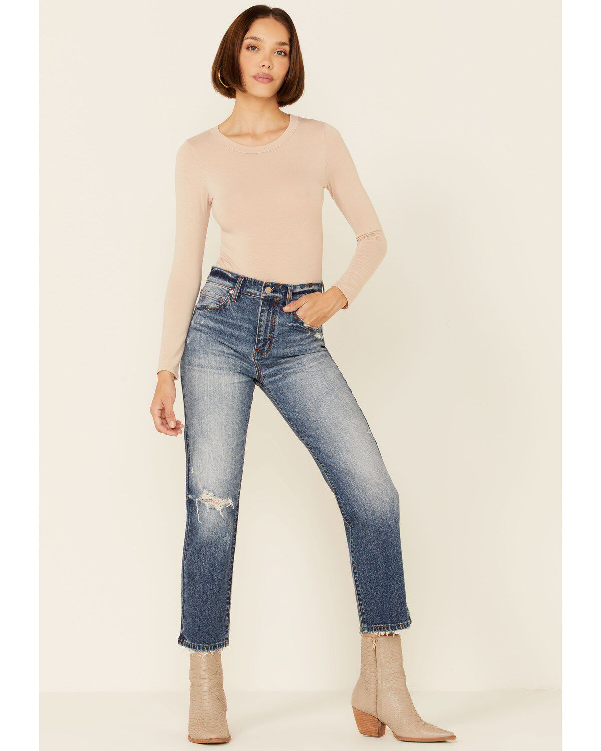 Women's Daze Medium Wash Slim Straight Leg Ankle Jeans