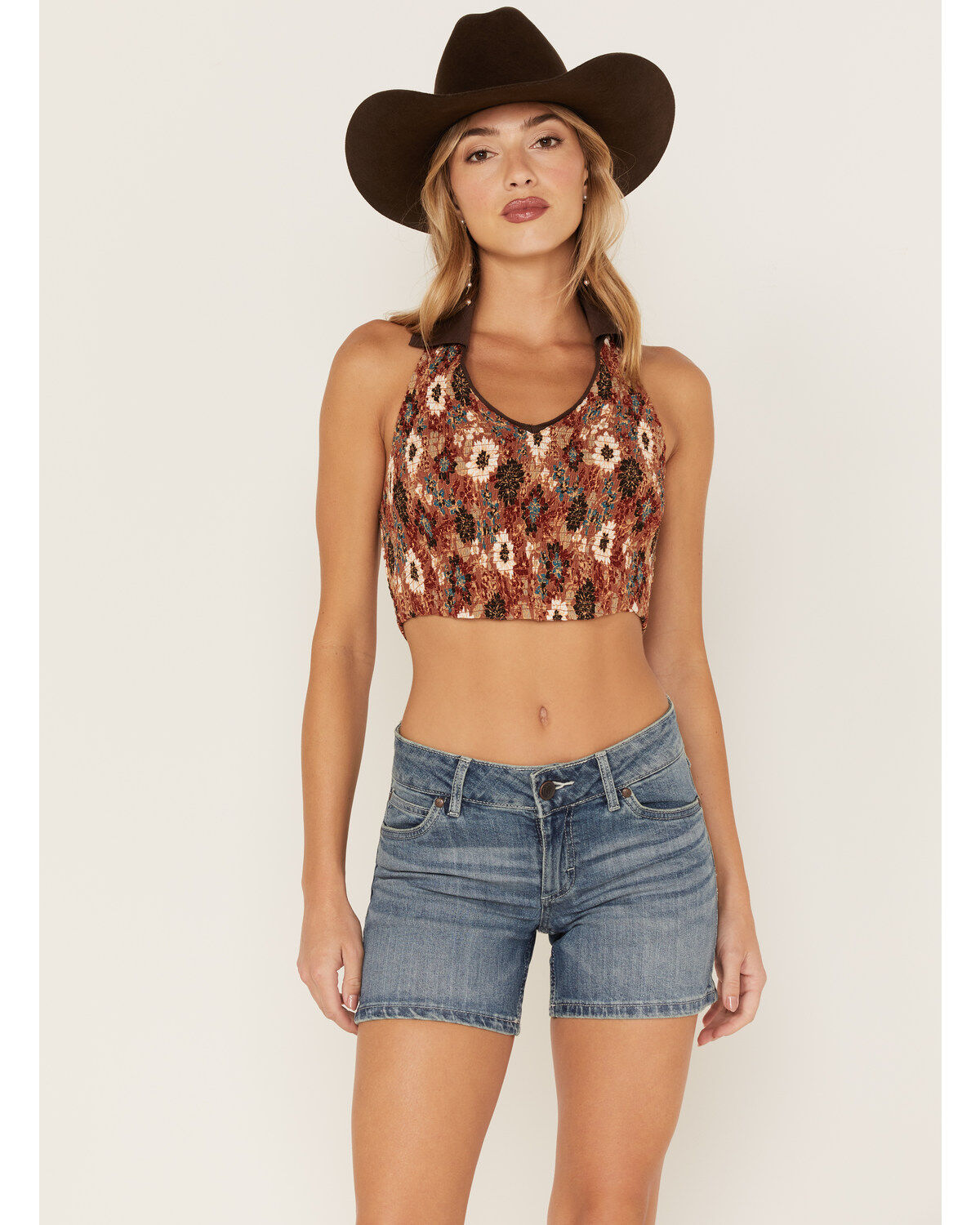 Women's Shyanne Floral Print Smocked Halter Crop Top