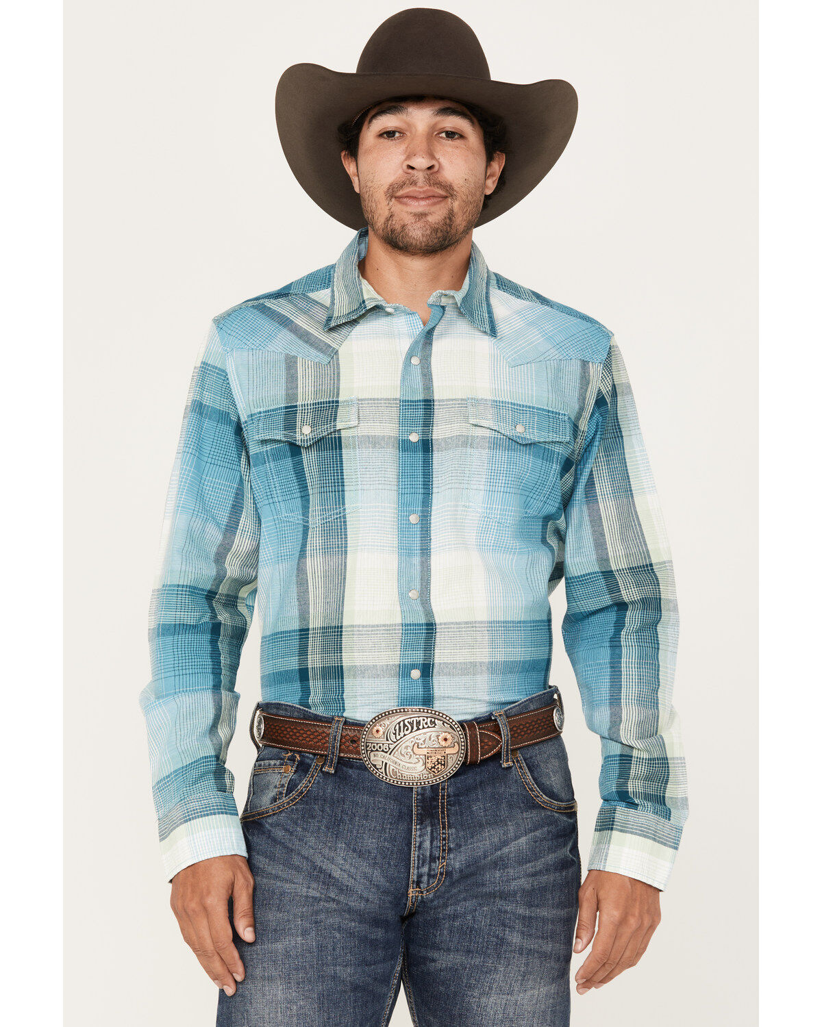 Men's Wrangler Retro Premium Plaid Print Long Sleeve Snap Western Shir