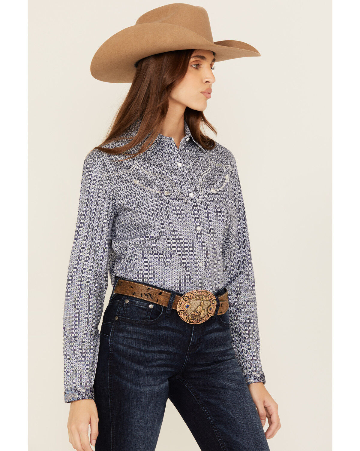 Women's Panhandle Geo Print Long Sleeve Snap Stretch Western Shirt