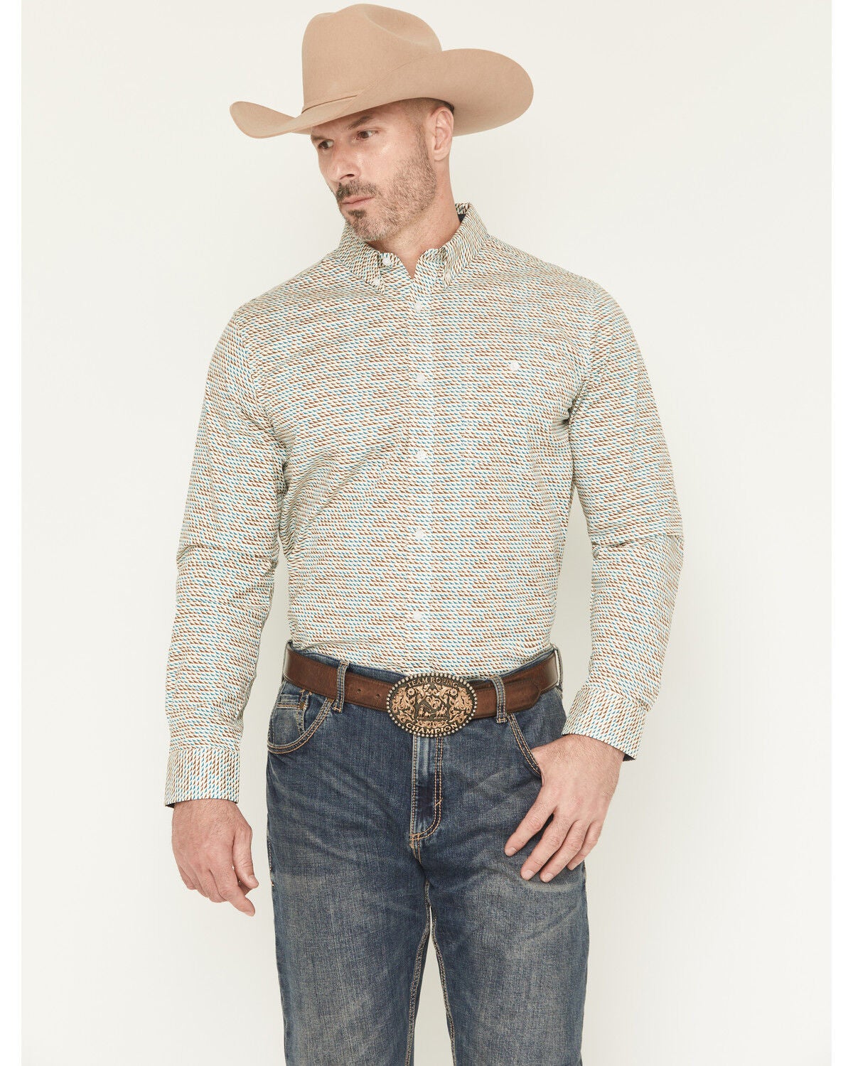 Men's RANK 45 Six Shooter Geo Print Long Sleeve Button-Down Stretch W