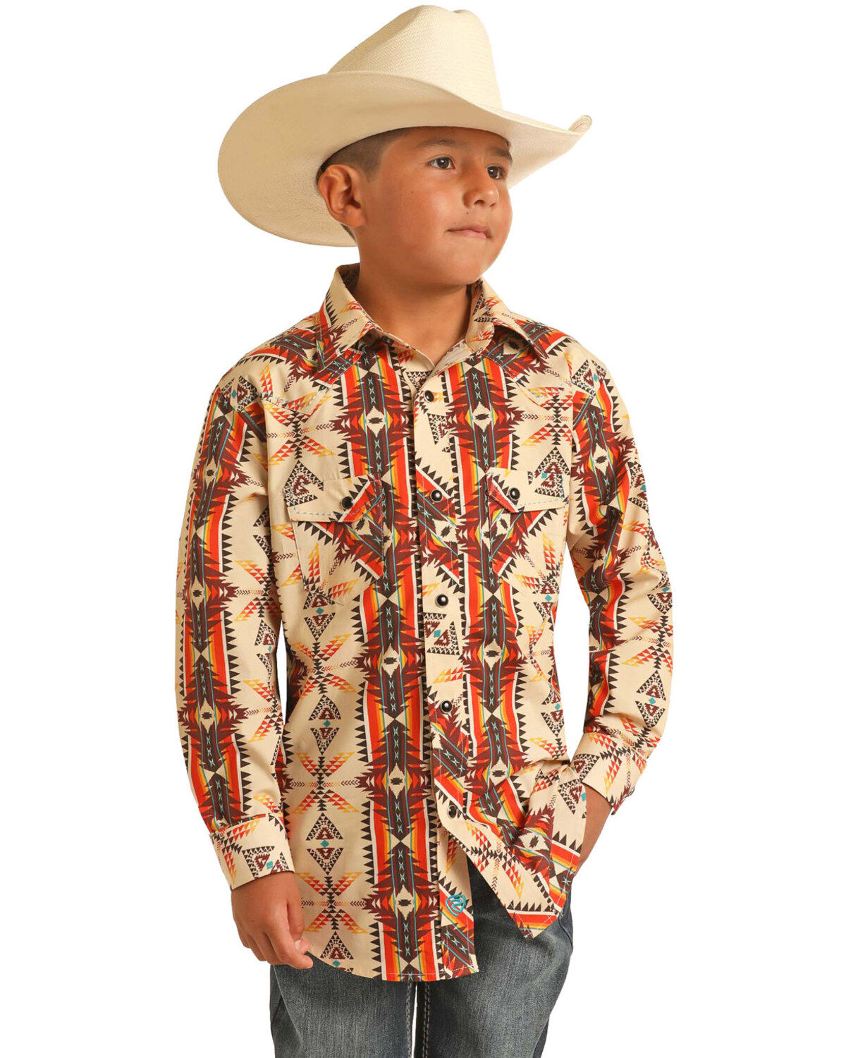 Boys' Panhandle Long Sleeve Southwestern Print Snap Shirt