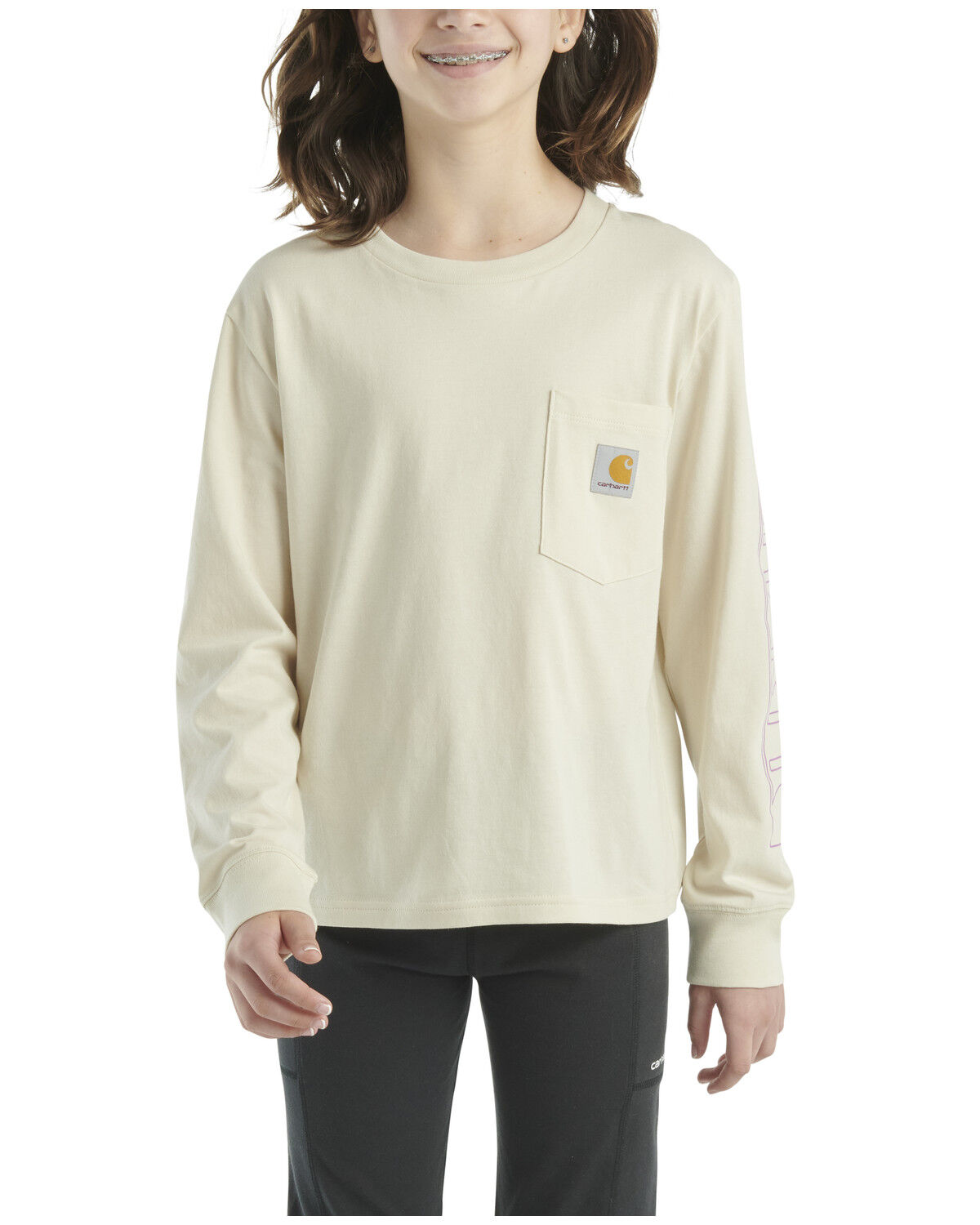 Girls' Carhartt Little Logo Long Sleeve Pocket Tee
