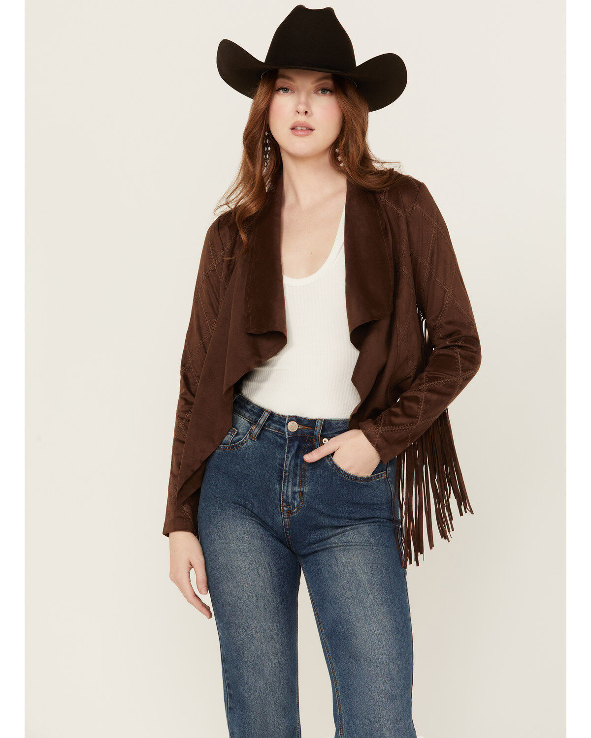Women's Shyanne Open Front Faux Suede Fringe Jacket
