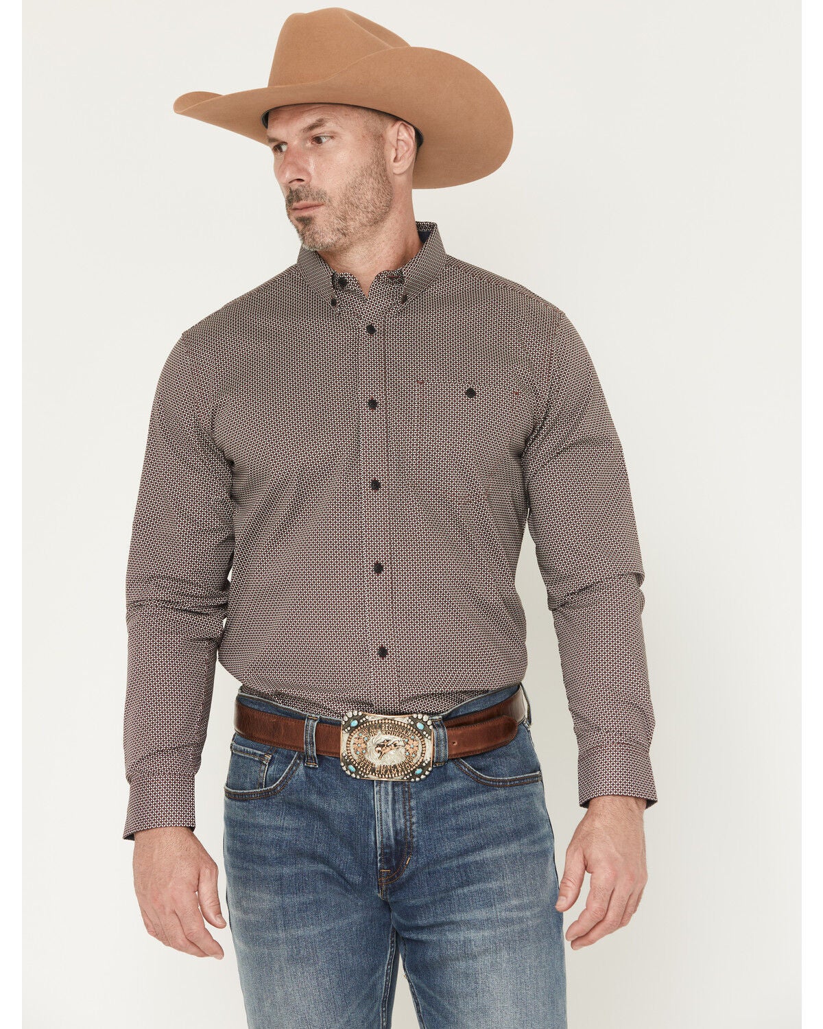 Men's RANK 45 Kings Canyon Micro Geo Print Long Sleeve Button-Down St