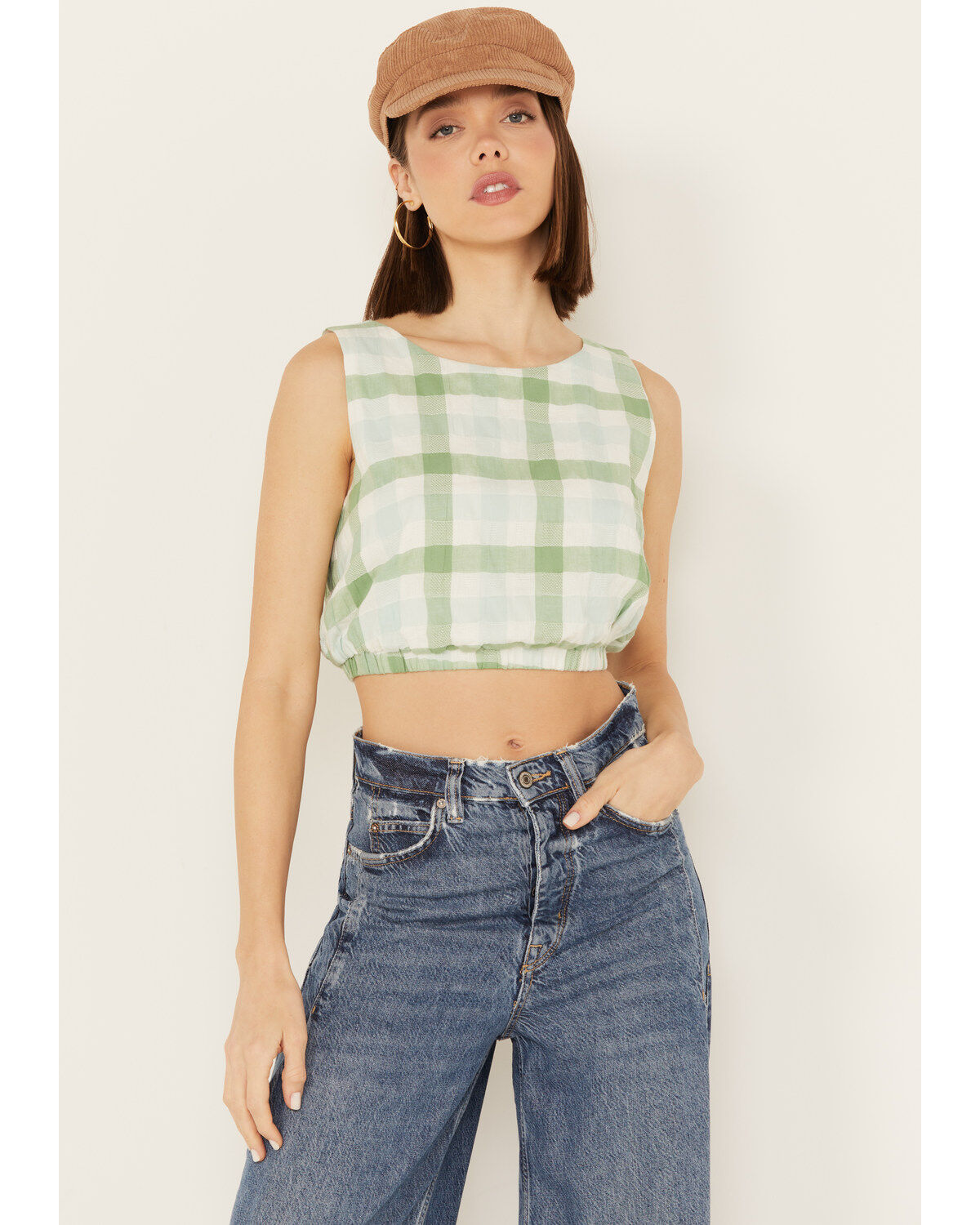 Women's By Together Gingham Print Cropped Sleeveless Top
