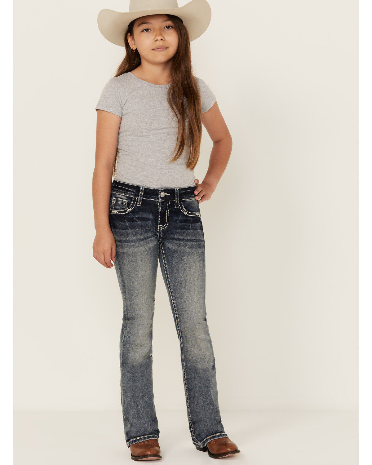Girls' Grace in LA Medium Wash Geo Pocket Bootcut Stretch Denim Jeans