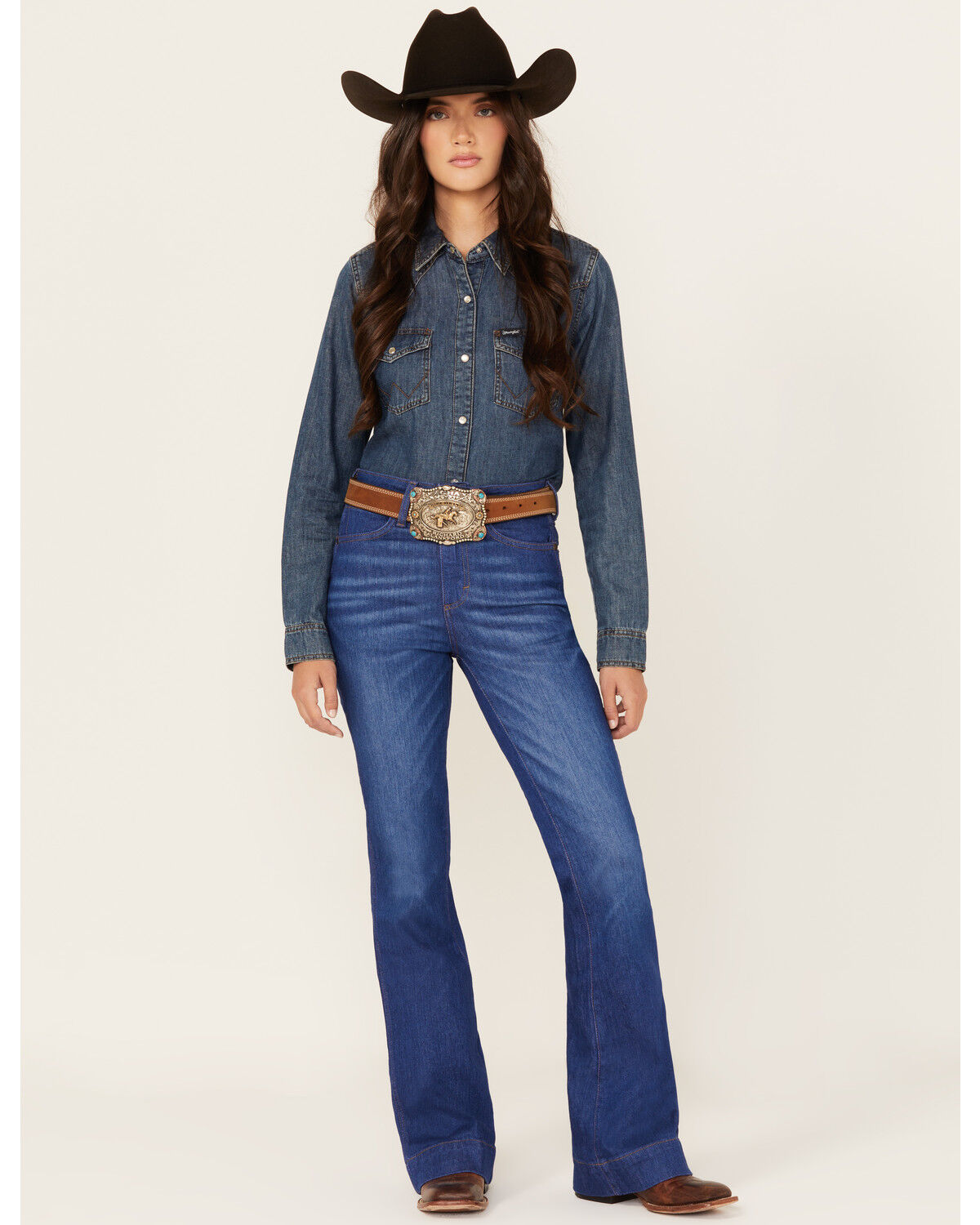 Women's Wrangler Retro Frances Medium Wash High Rise Trouser Stretch D