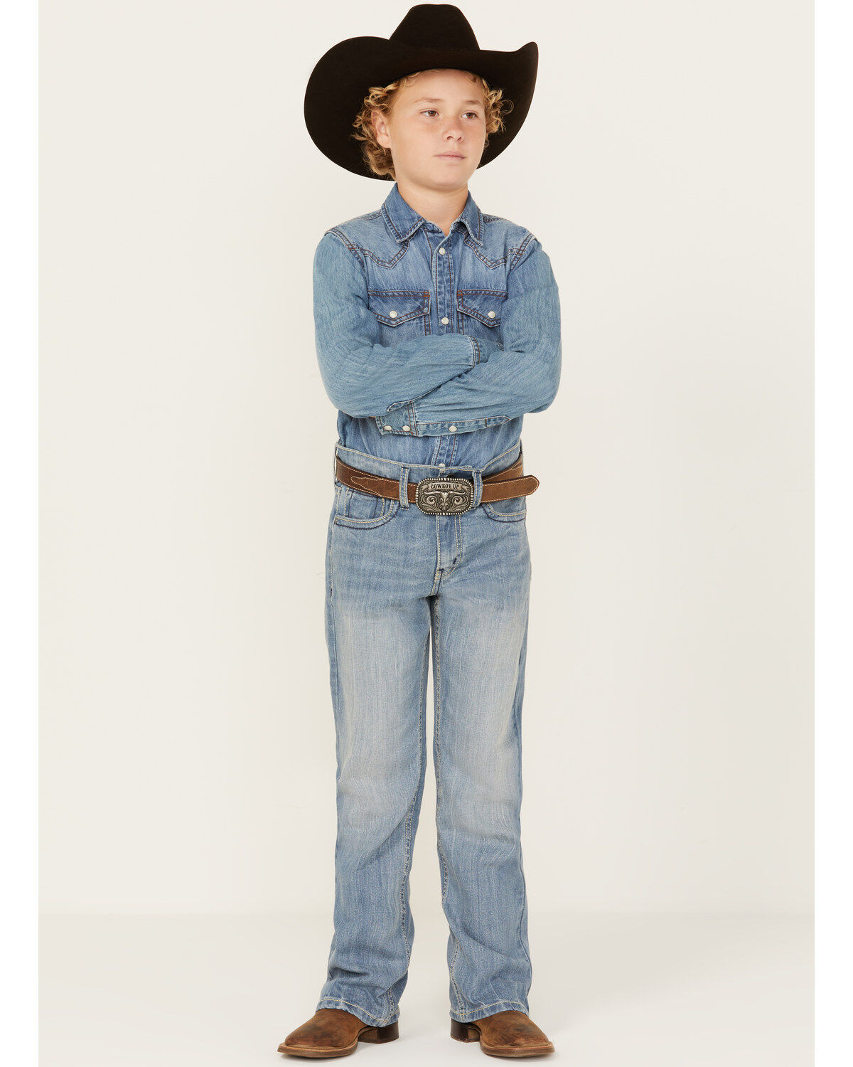 Boys' Cody James Light Wash Cloverleaf Slim Stretch Bootcut Jeans