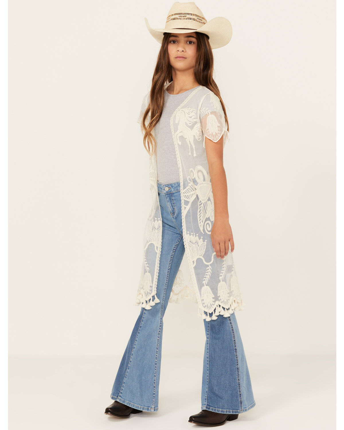 Girls' Shyanne Yee Haw Embroidered Lace Kimono