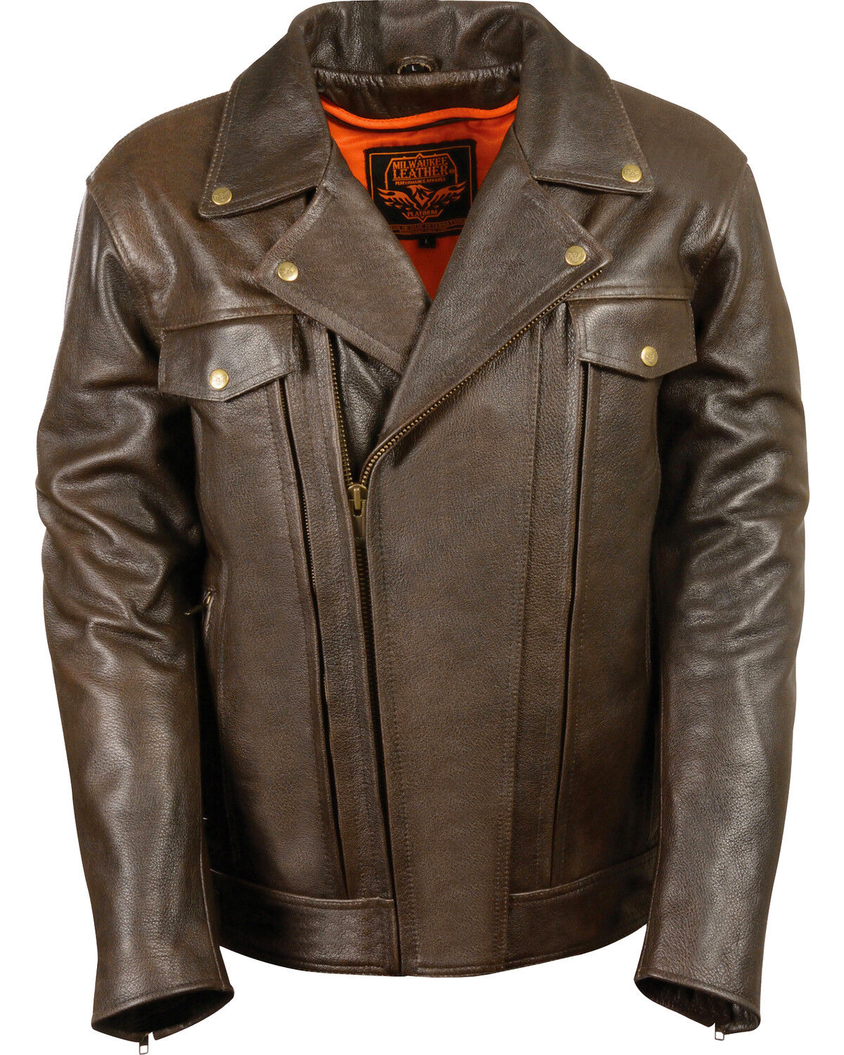 Men's Milwaukee Leather Brown Utility Pocket MC Jacket - Big 3X