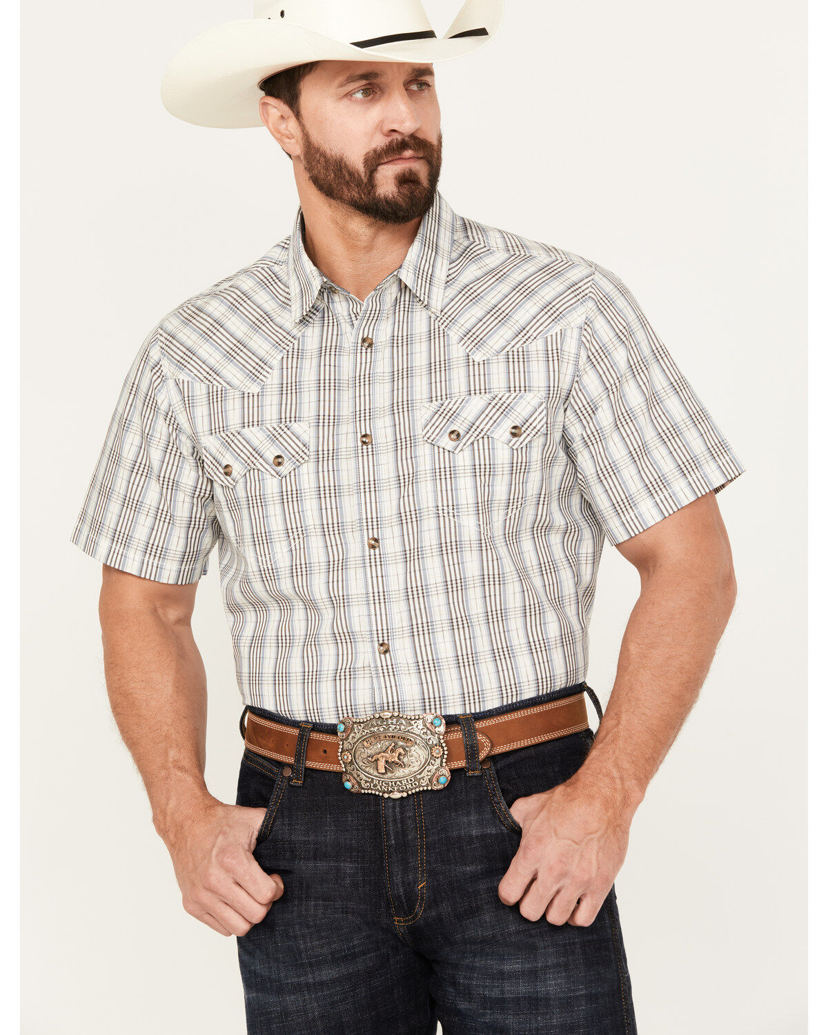 Men's Cody James Briar Patch Plaid Print Short Sleeve Snap Western Shi