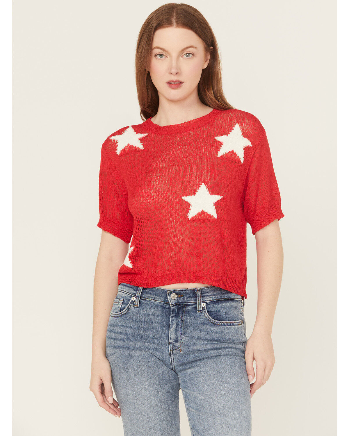 Women's Rock & Roll Denim Star Short Sleeve Sweater Tee