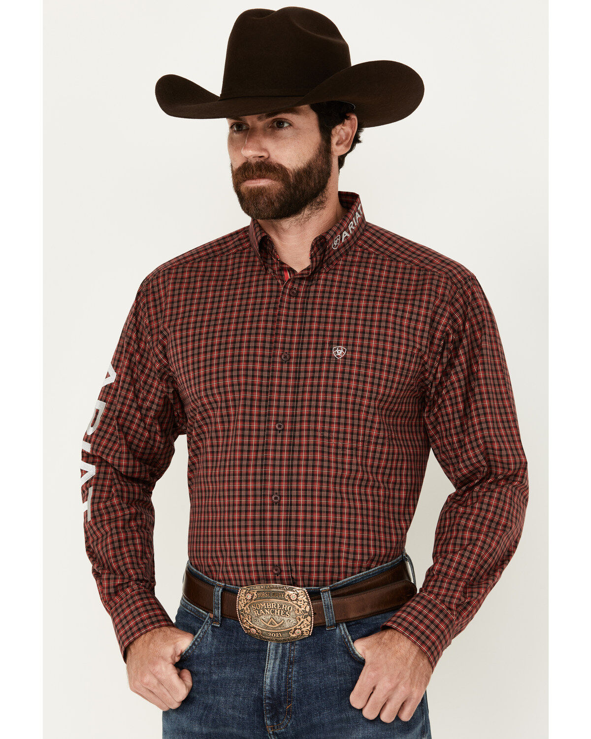 Men's Ariat Team Carson Plaid Print Long Sleeve Button-Down Shirt