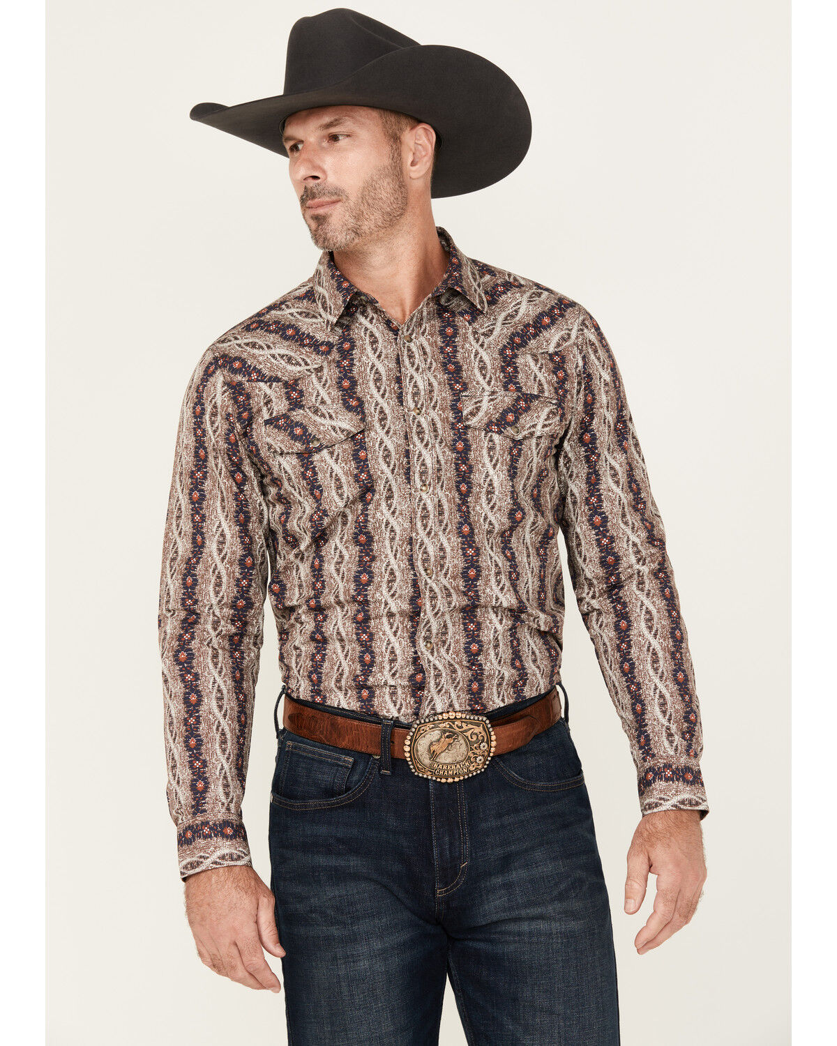 Men's Gibson Trading Co Floral Striped Print Long Sleeve Snap Stretch