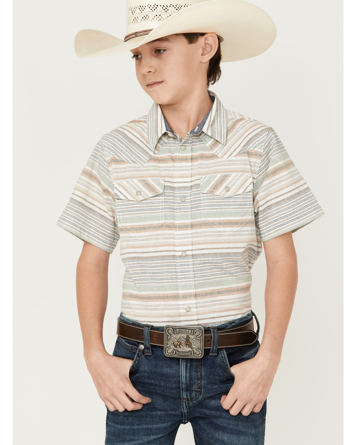 Boys' Cody James Faithful Striped Short Sleeve Western Shirt