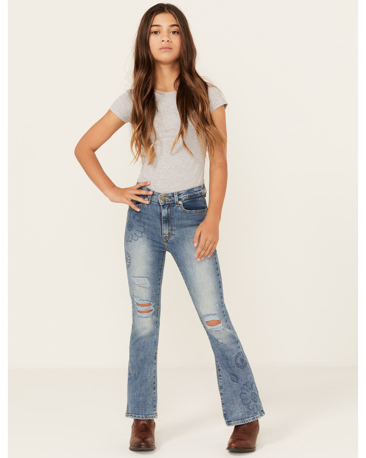 Girls' Levi's 726 Medium Wash Embroidered Stretch Flare Jeans