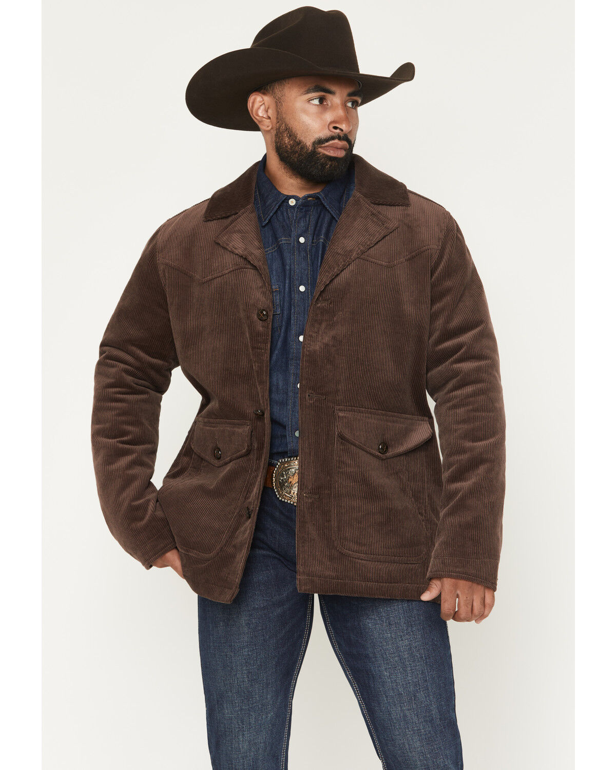 Men's Blue Ranchwear Brush Creek Corduroy Long Jacket