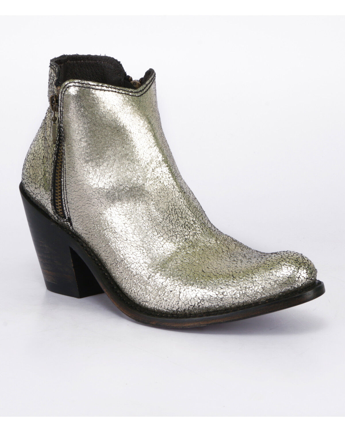Women's Liberty Black Cracked Metallic Booties - Pointed Toe