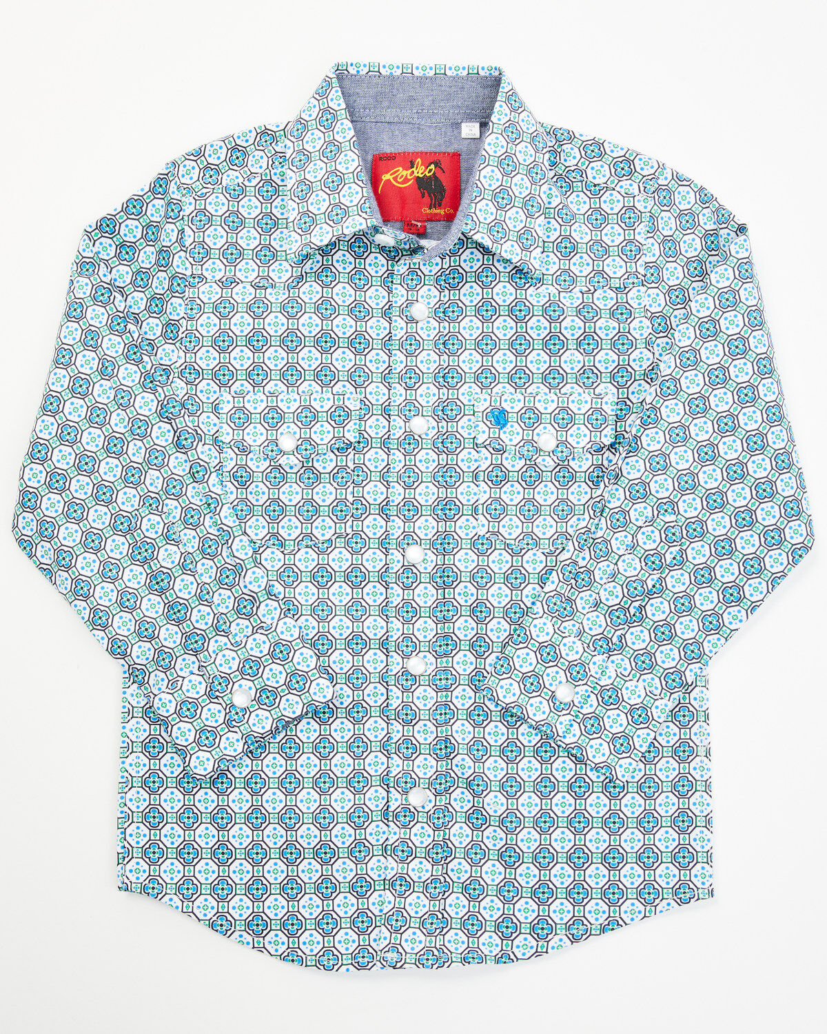 Boys' Rodeo Clothing Geo Print Long Sleeve Pearl Snap Western Shirt