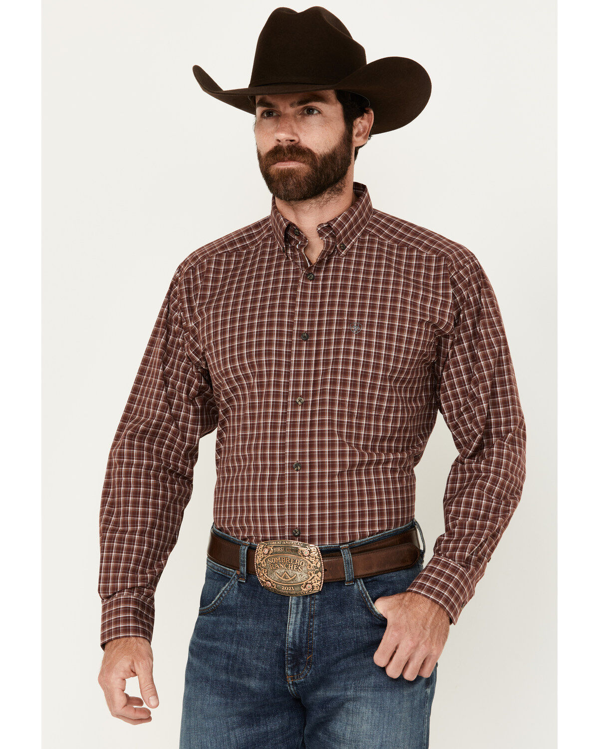 Men's Ariat Nicco Plaid Print Long Sleeve Button-Down Performance Shir