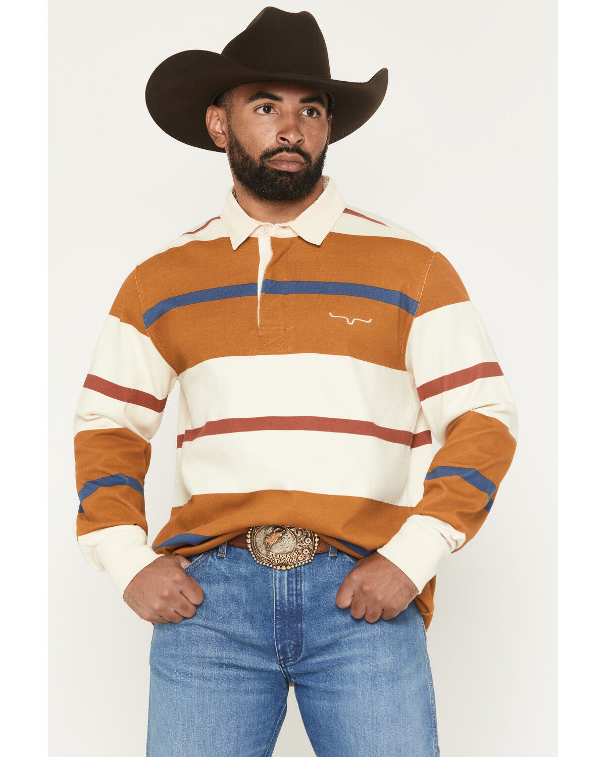 Men's Kimes Ranch Bulldog Rugby Striped Long Sleeve Polo Shirt