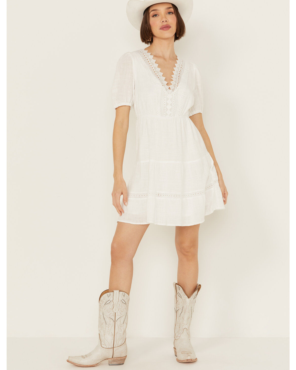 Women's Yura Lace Trim Short Sleeve Mini Dress