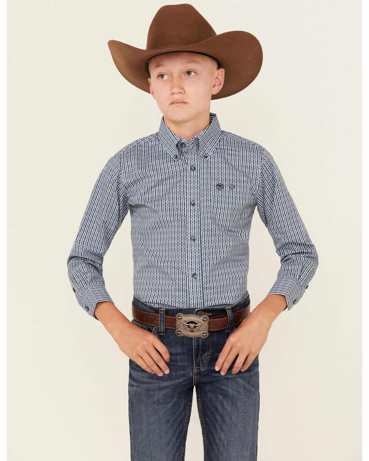 Boys' Wrangler Striped Long Sleeve Button-Down Western Shirt