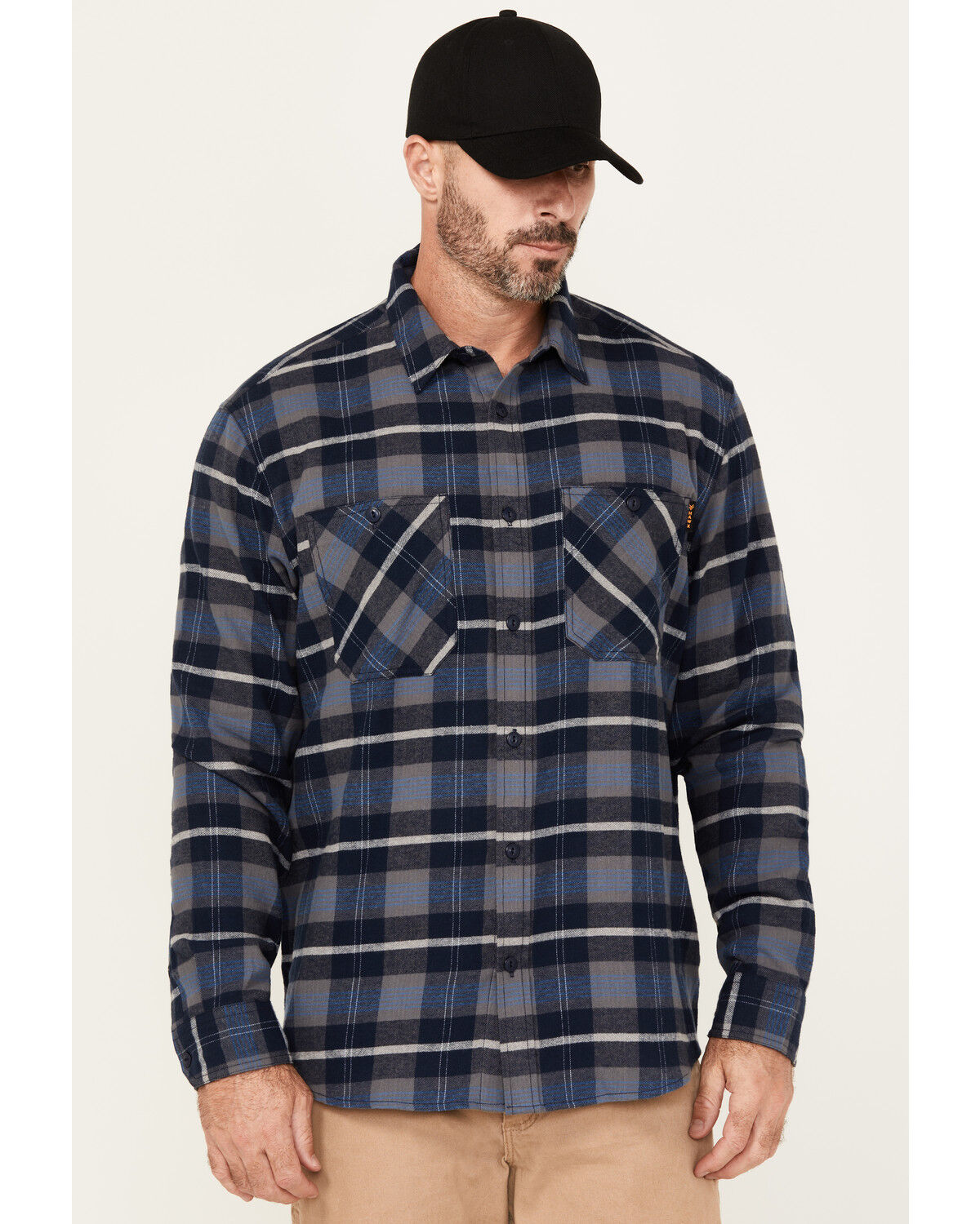 Men's Hawx Ball Plaid Print Long Sleeve Button-Down Flannel Work Shirt