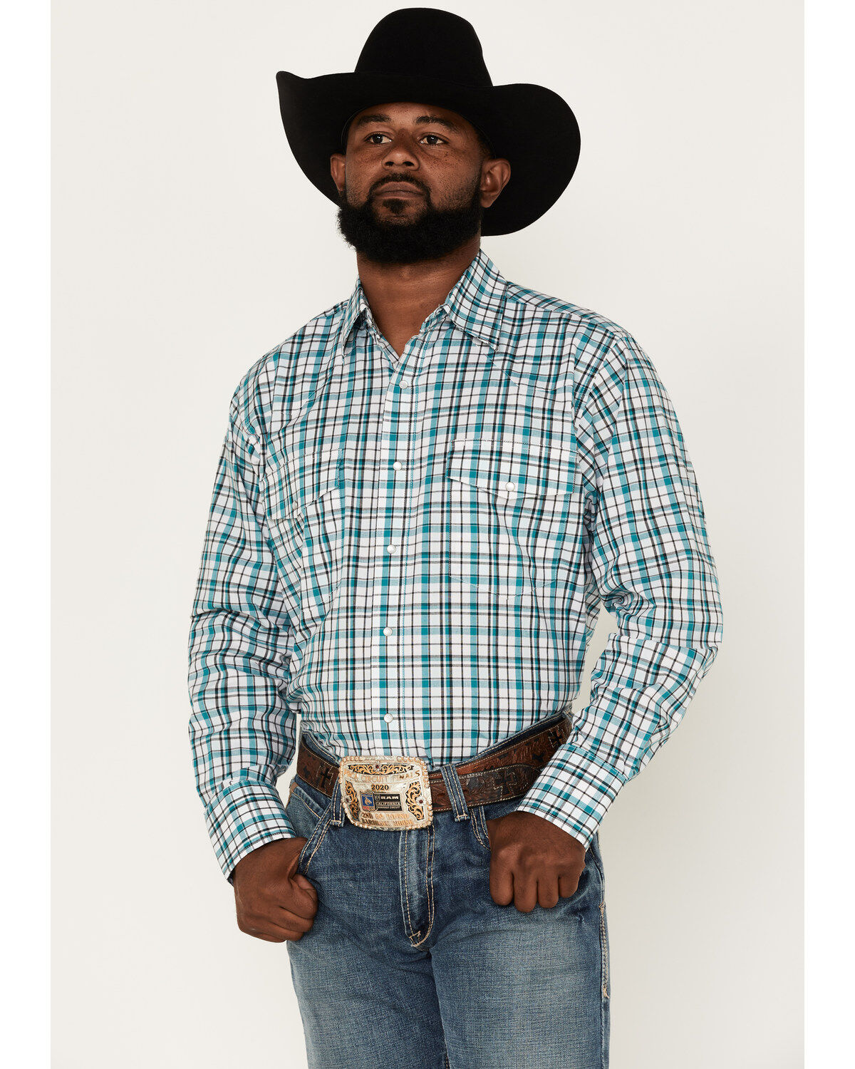 Men's Wrangler Plaid Print Long Sleeve Snap Western Shirt