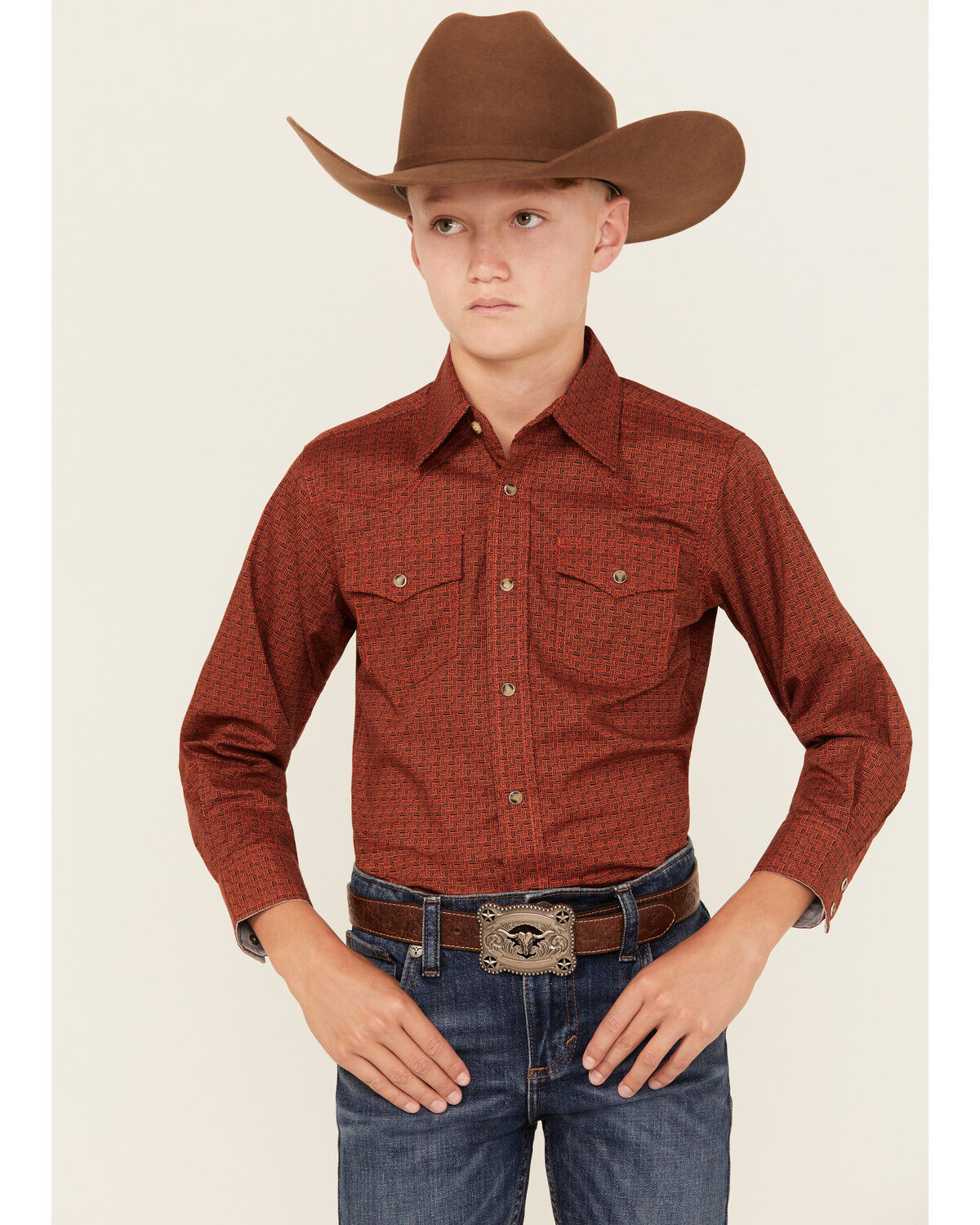 Boys' Wrangler Checkered Print Long Sleeve Snap Stretch Western Shirt