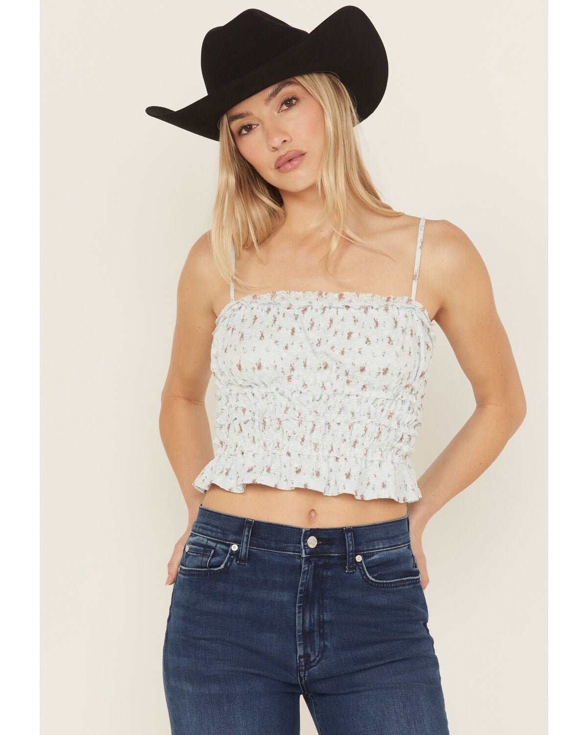 Women's Miss Me Floral Print Sleeveless Cropped Tank Top