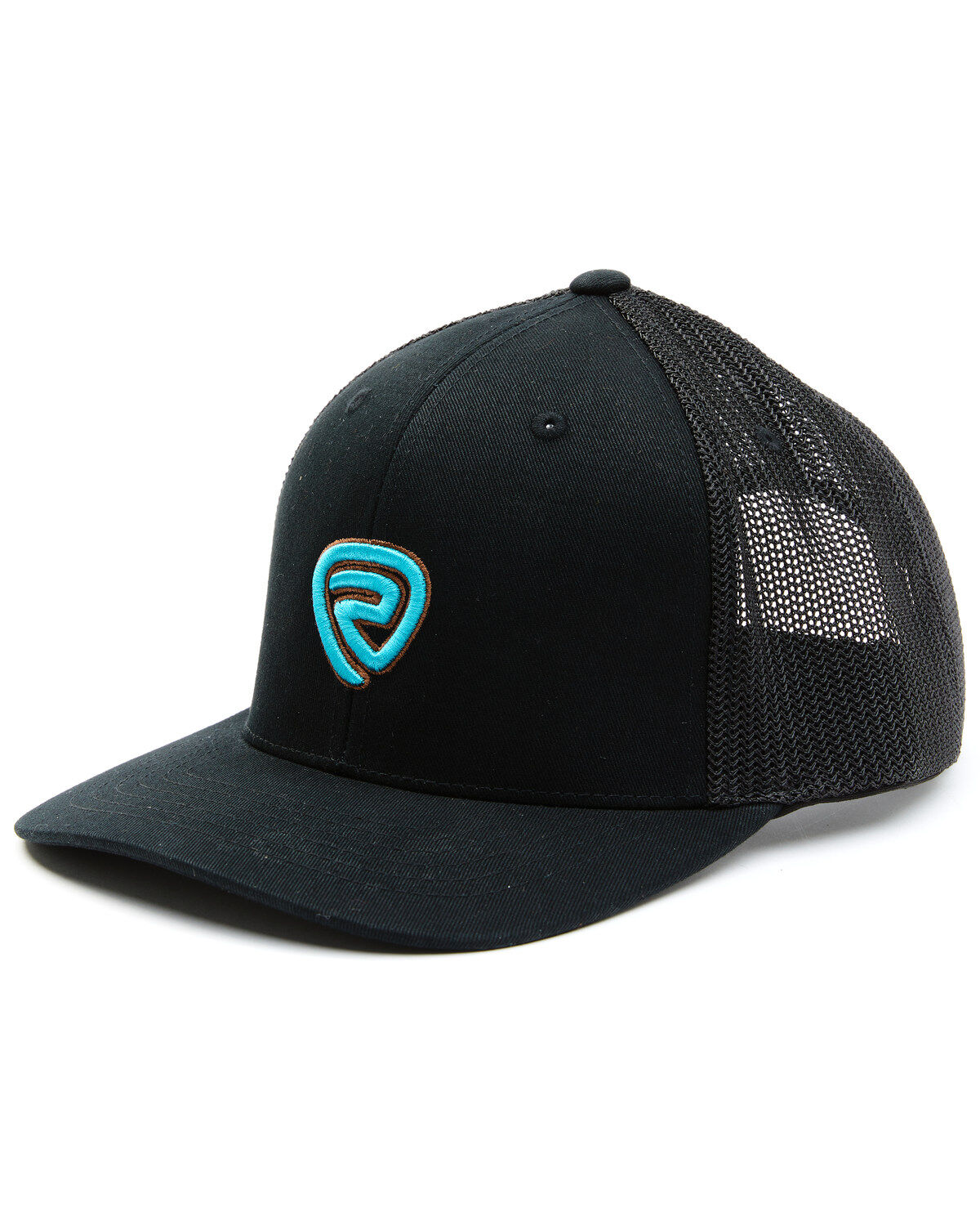 Men's Rock & Roll Denim Black & Turquoise Embroidered Logo Mesh-Back B
