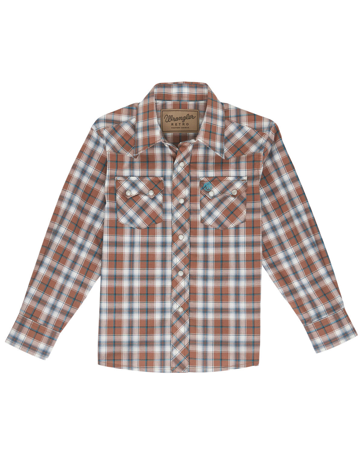 Boys' Wrangler Retro Plaid Print Long Sleeve Snap Western Shirt