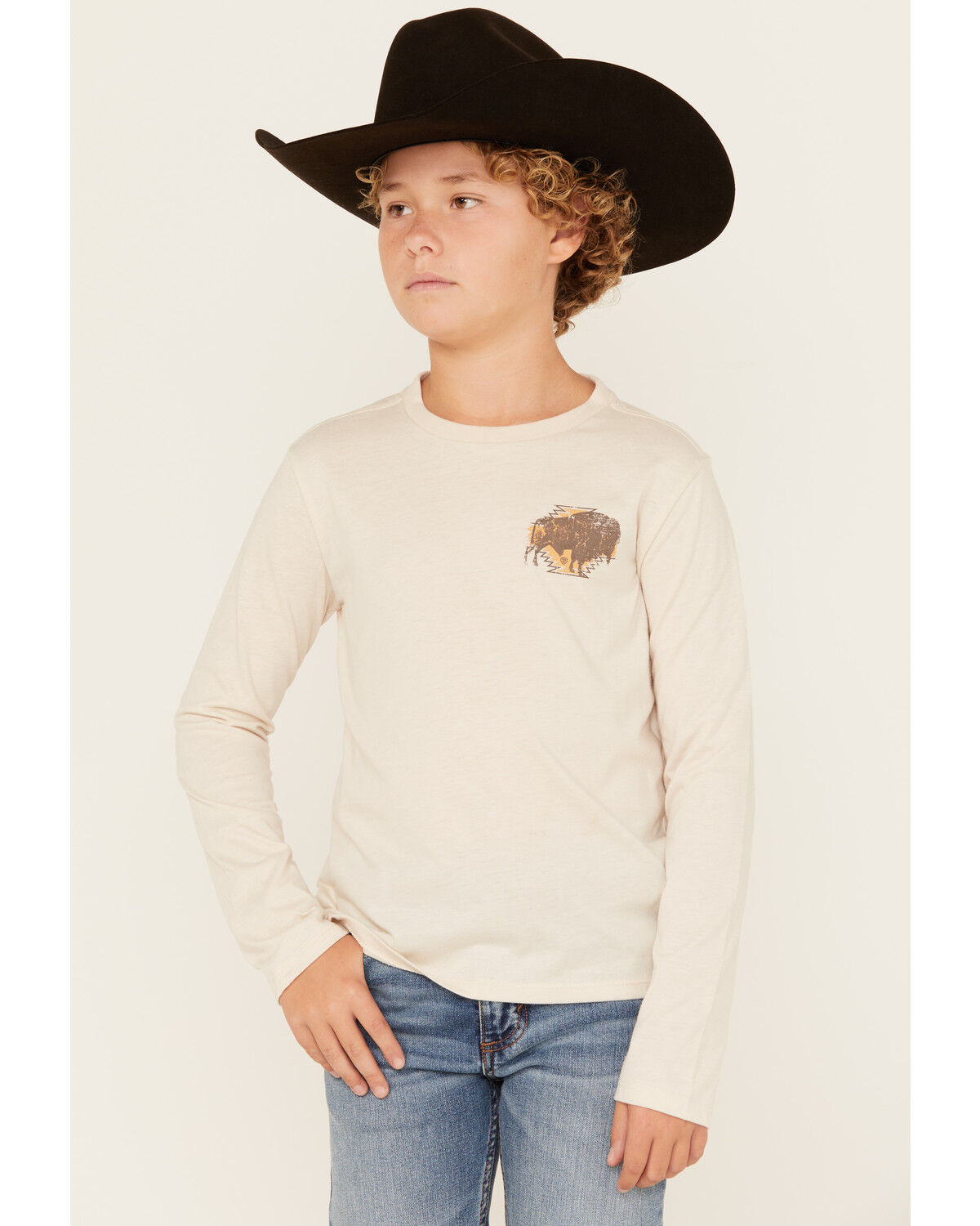 Boys' Rock & Roll Denim Buffalo Print Long Sleeve Graphic T-Shirt